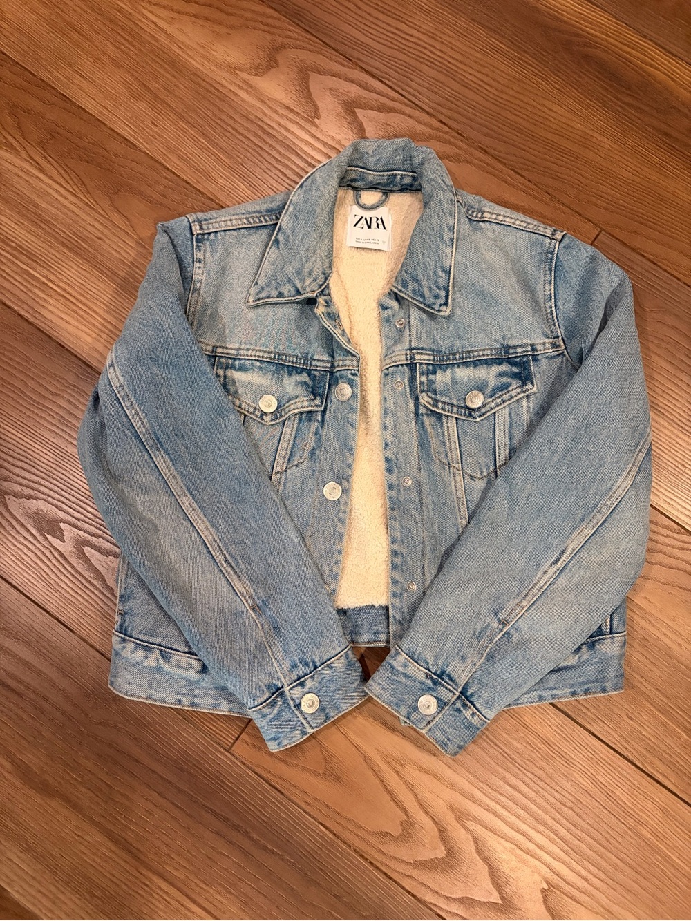 ZARA Light Blue Denim Jacket with Cream Sherpa Lining